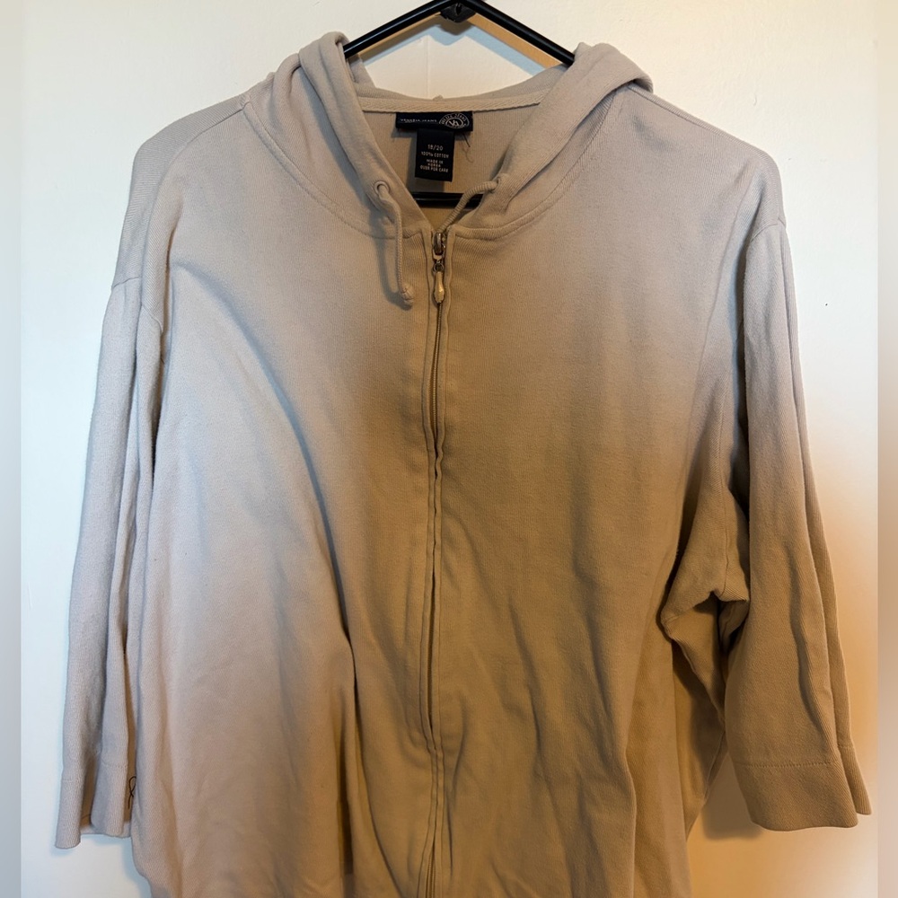 Relaxed Zip-Up Hooded Sweatshirt in Light Beige